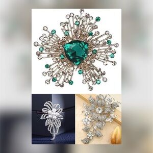 Sparkling Rhinestone & Crystal Brooch Bundle • Elegant Statement Set of 3